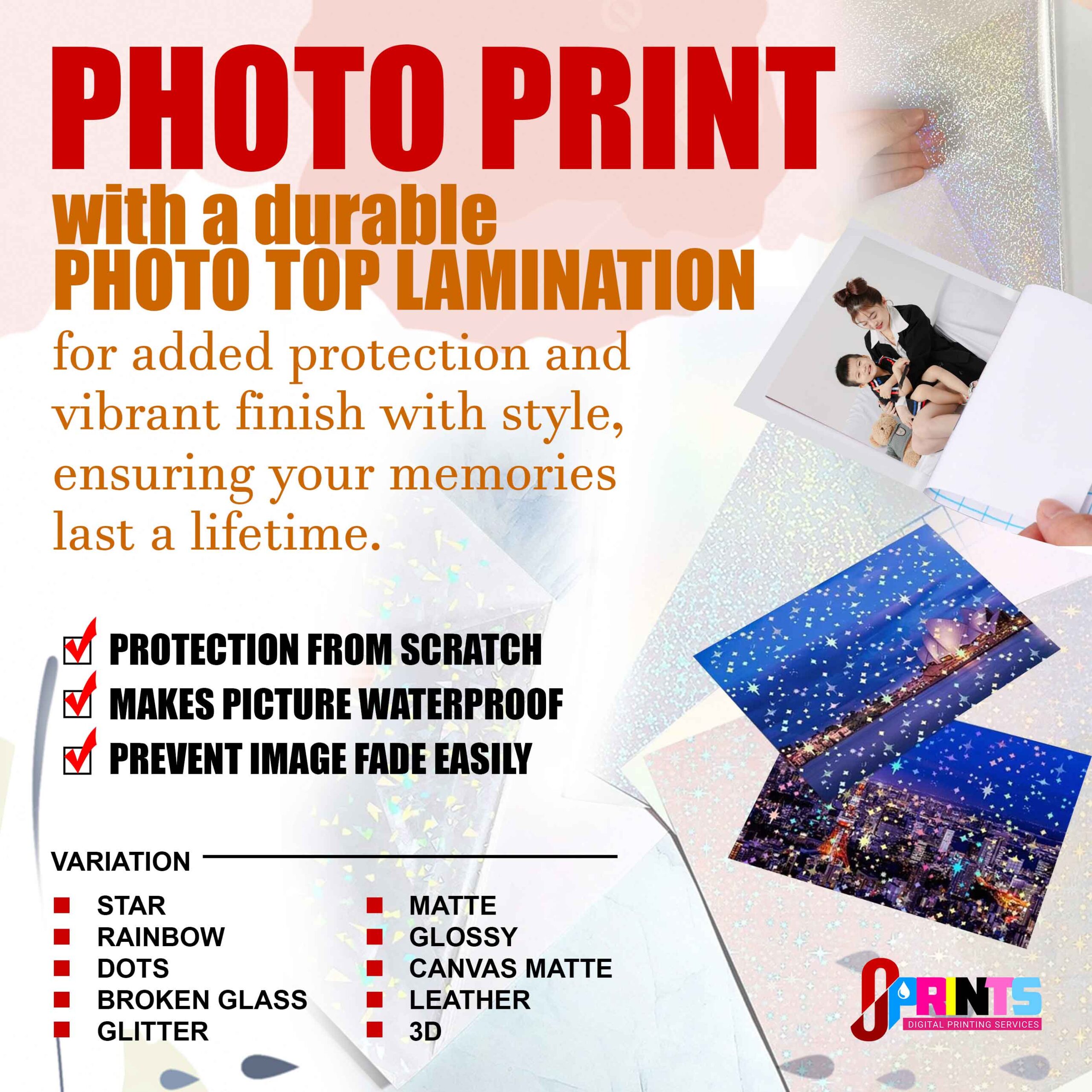 JJPRINTS Photo Printing Services | Custom Photo Printing | Printed on premium 260gsm photo paper with a protective top lamination for unmatched quality and durability.