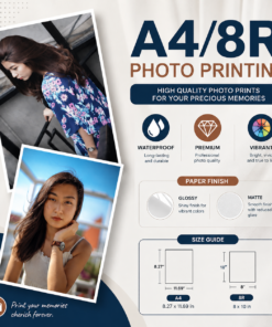 Digital Photo Prints | Premium Glossy or Matte Finish | Water-Resistant & Long-Lasting | A4 & 8R (10pcs)