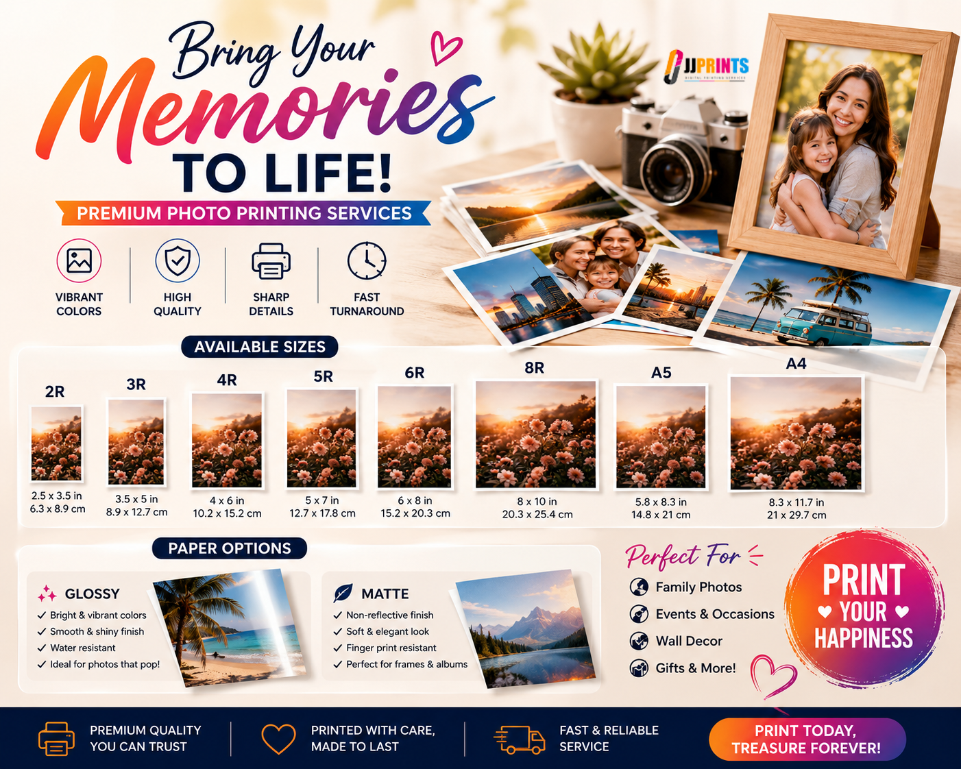 Photo Printing Service | 2R 3R 4R 5R 6R 8R A5 A4 | Glossy & Matte | Waterproof | JJPRINTS